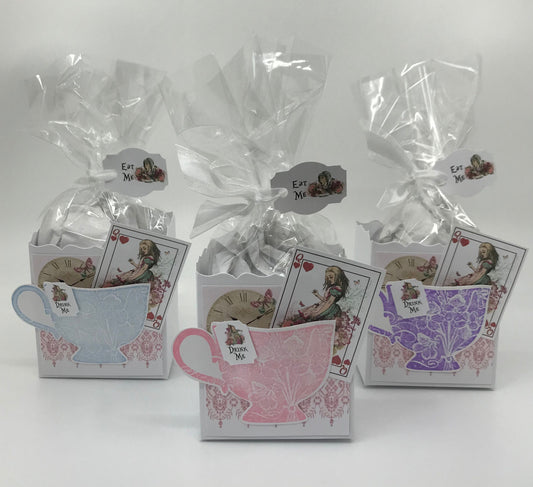 100 Fill My Teacup Alice in Wonderland Tea Party Favors Gift Box & Bags