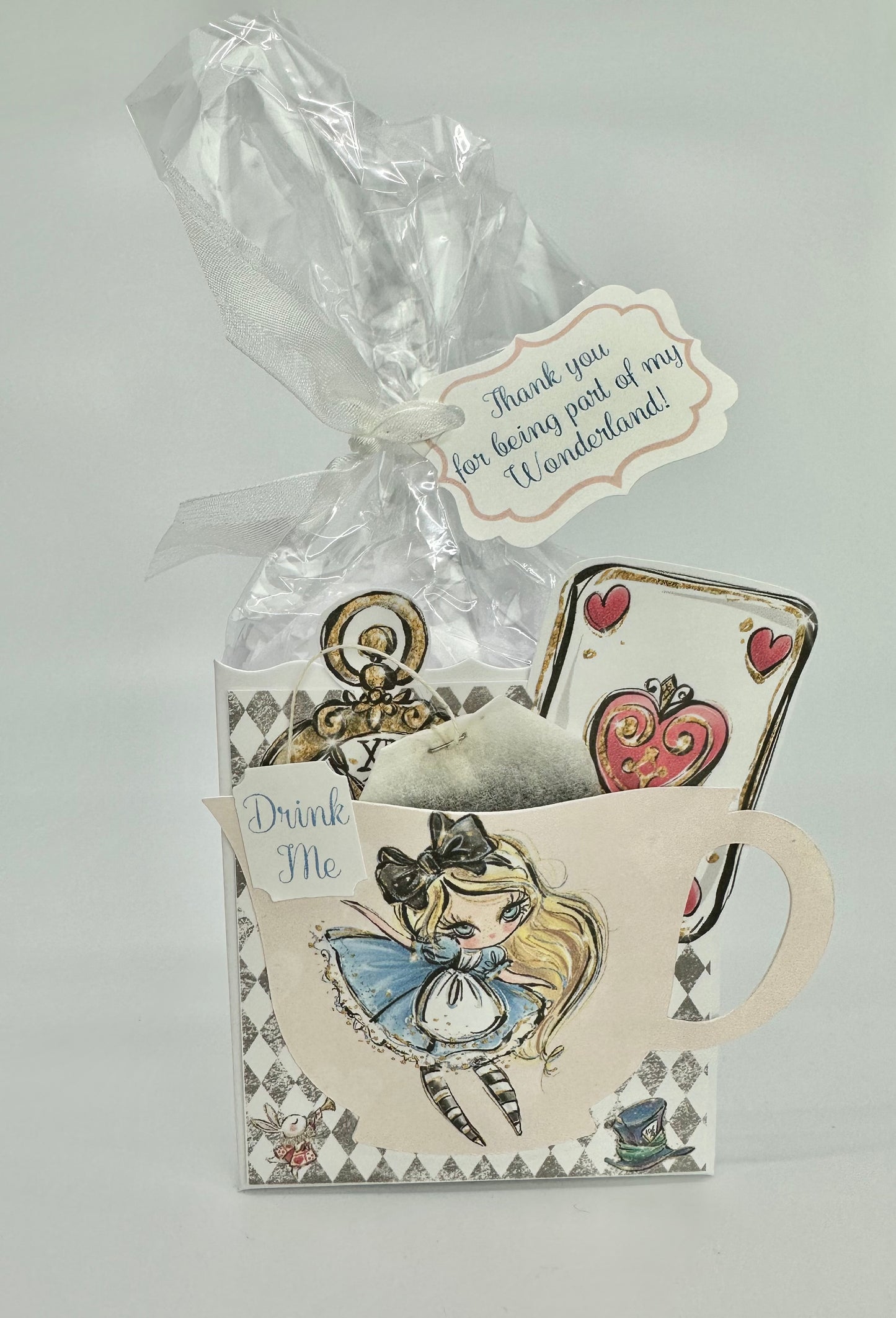 Set of 4 - Whimsical Alice in Wonderland Tea Party Favors Gift Box & Bag for Bridal Baby Shower Birthday Adult Child