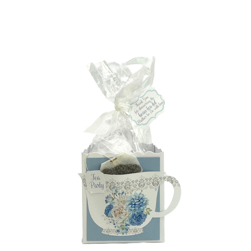 Beau-tea-ful Sky Blue 4 Tea Party Favor Box & Bag Wedding Bridal Baby Shower Birthday Special Corporate Event Planning Mother's Day 80th