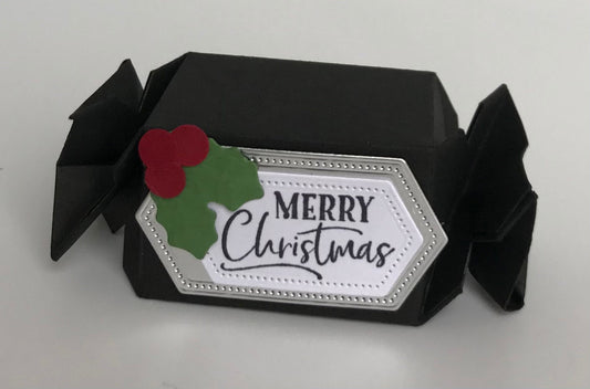 20 Christmas Candy Wrapper party favors in black and champagne foil with holly berries