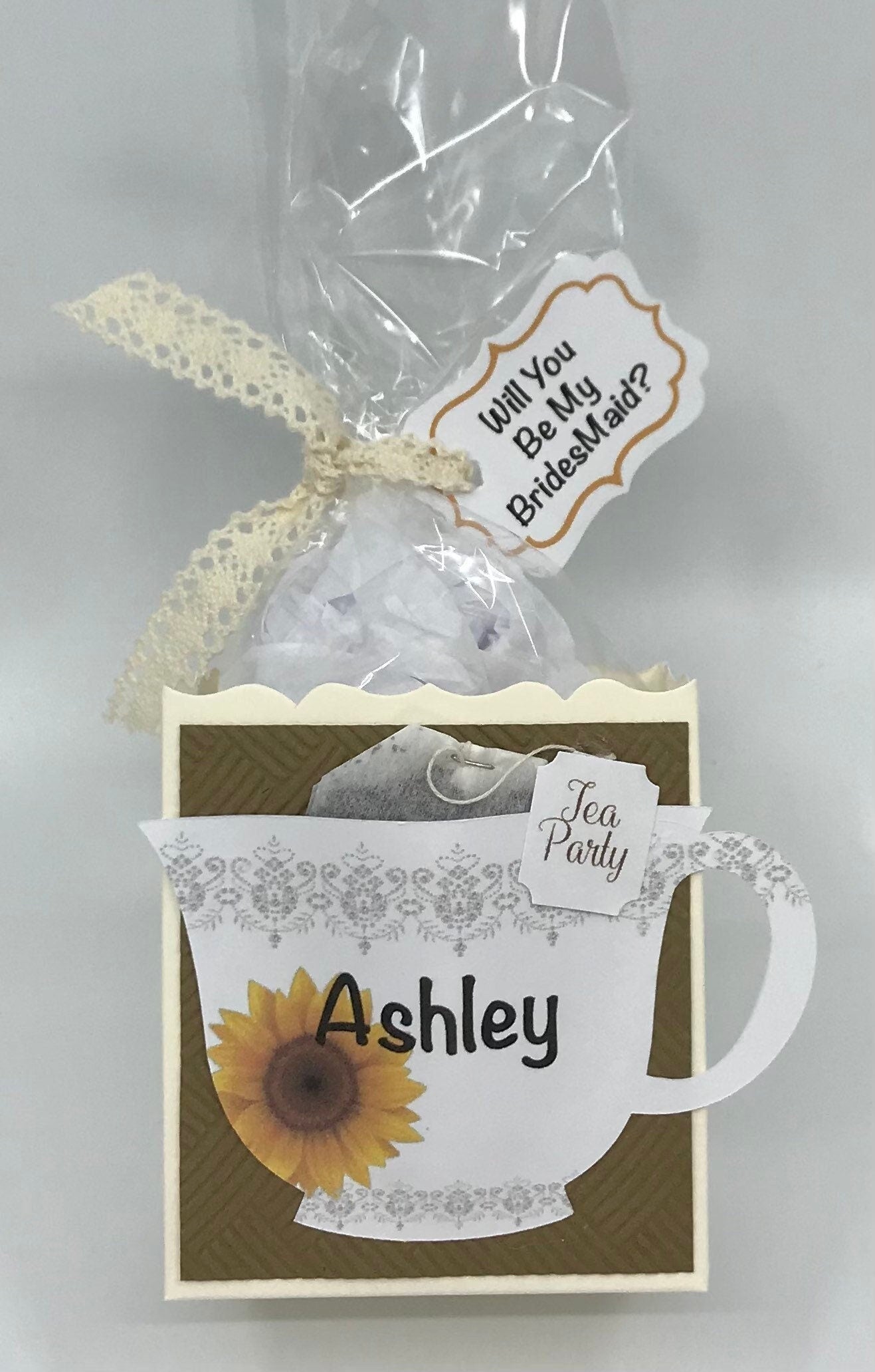 Personalized Sunflower Tea Party Favor, Bridesmaid Proposal