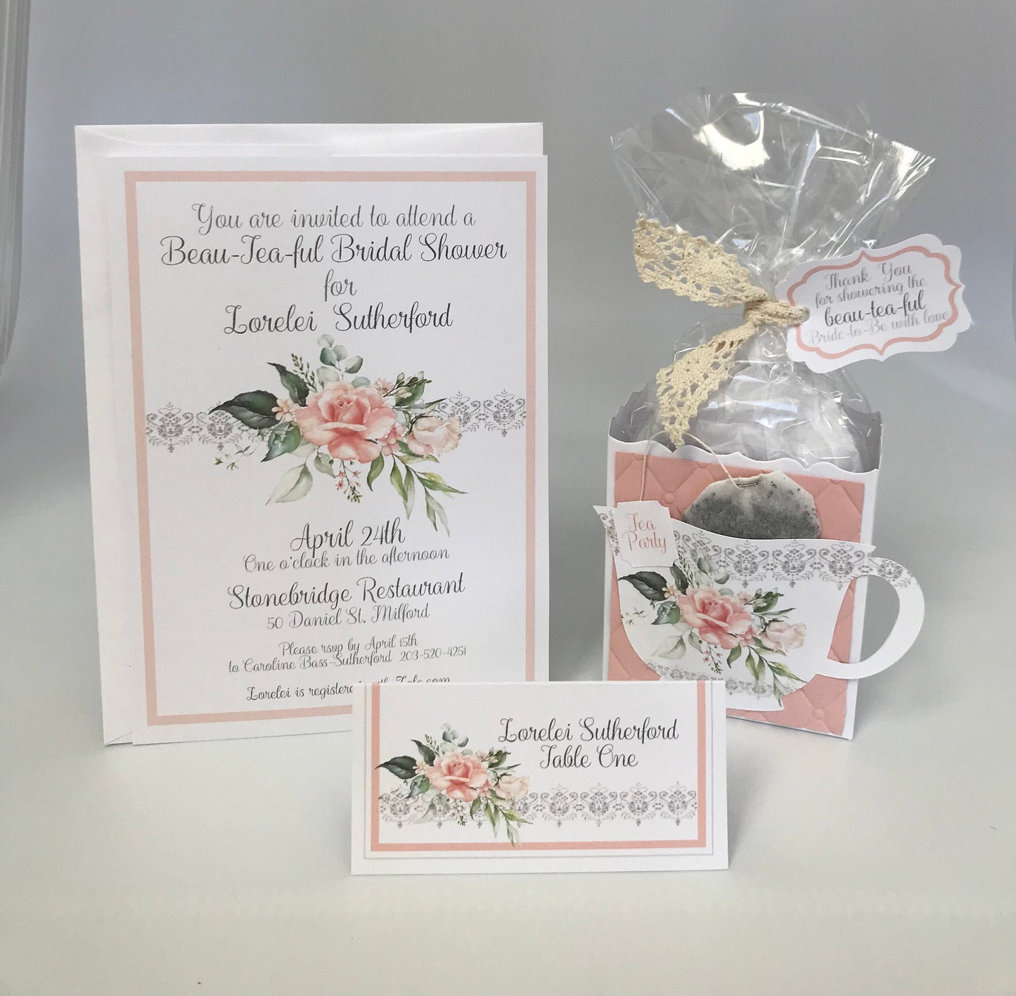 Beau-Tea-ful Pink Bouquet Tea Party Place Cards from Ensemble