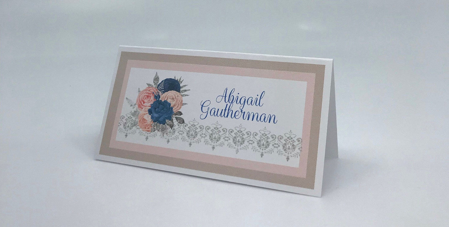 Pink Blush Navy Silver Crumb Cake Floral Bouquet Tea Party Favor Gift Box