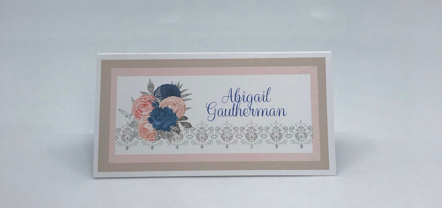 Pink Blush Navy Silver Crumb Cake Floral Bouquet Tea Party Favor Gift Box