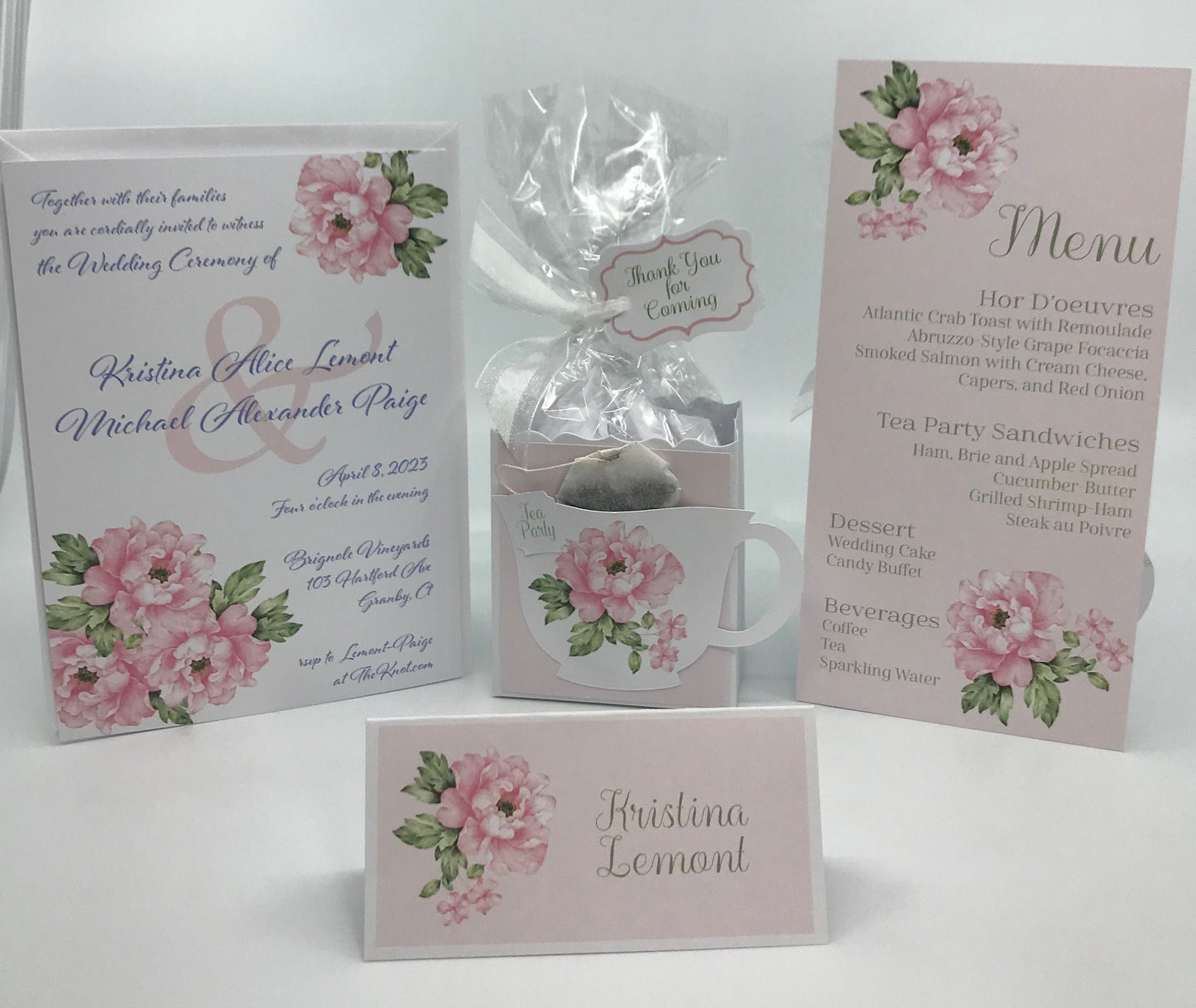 Pink Peony Tea Party Favor Box & Bag, Personalized Tag