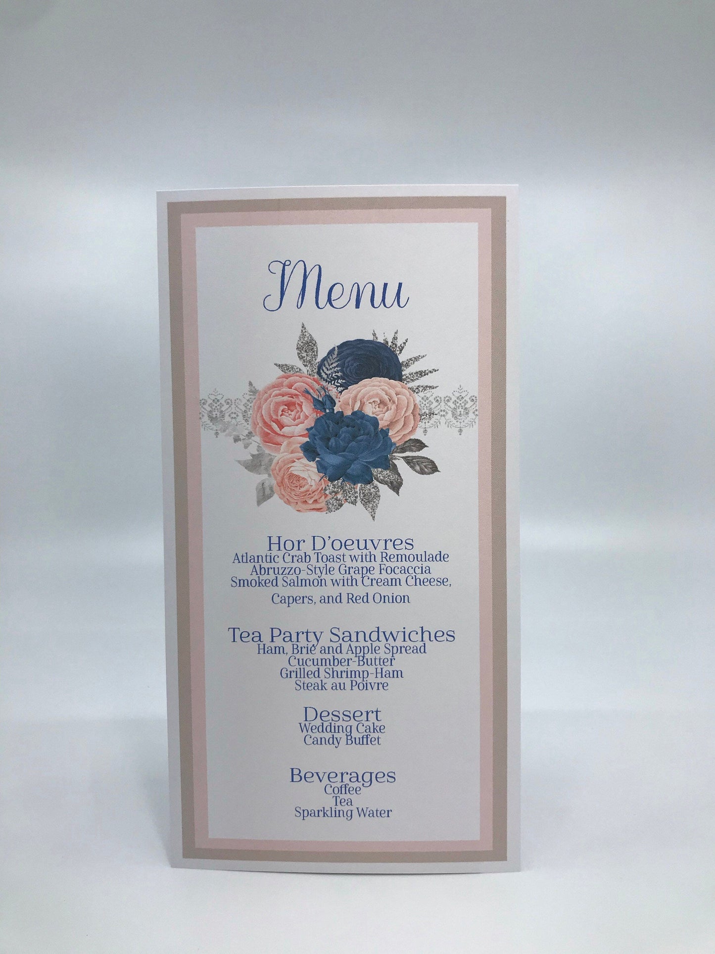 Pink Blush Navy Silver Crumb Cake Floral Bouquet Tea Party Favor Gift Box