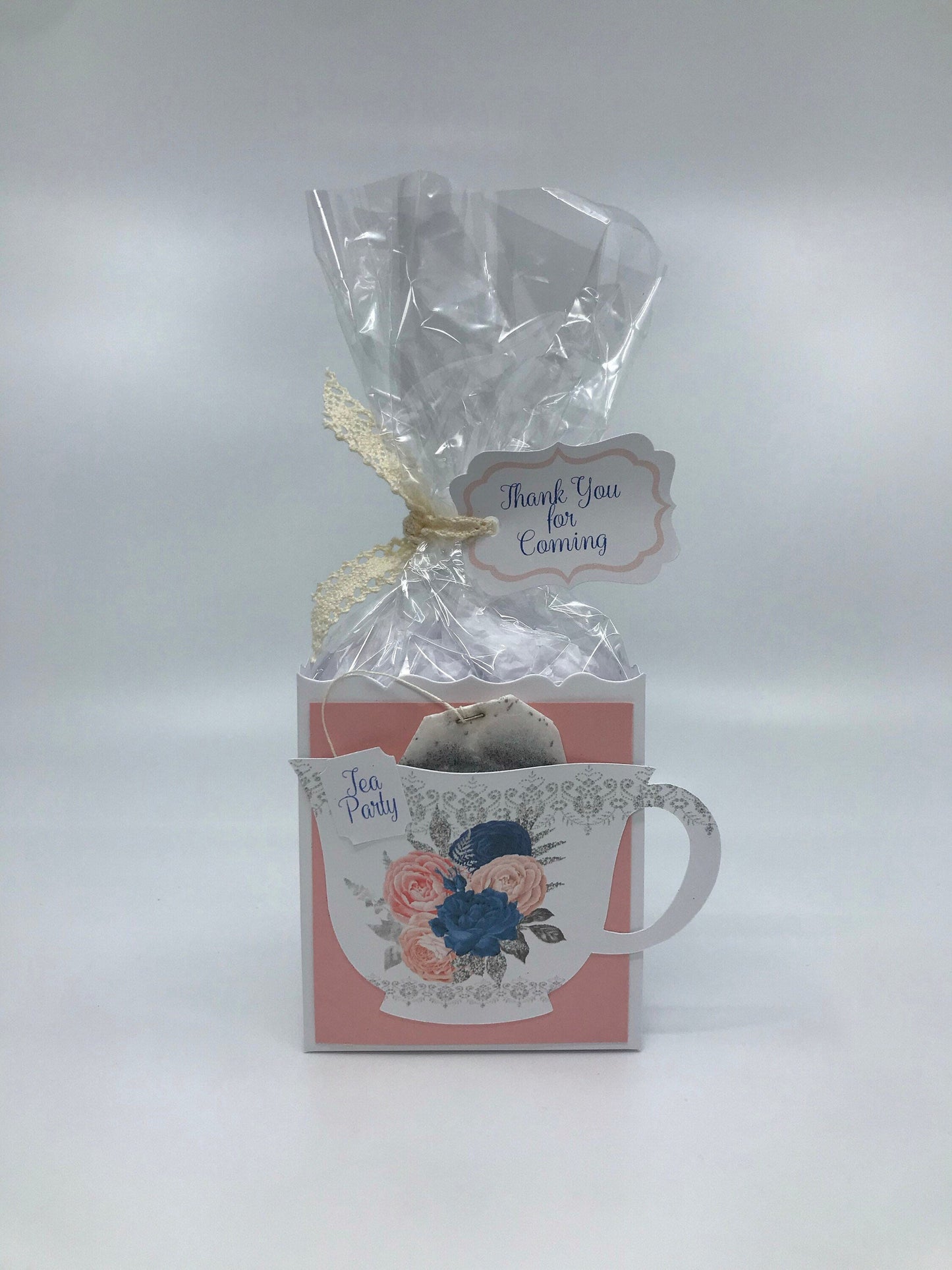 Pink Blush Navy Silver Crumb Cake Floral Bouquet Tea Party Favor Gift Box