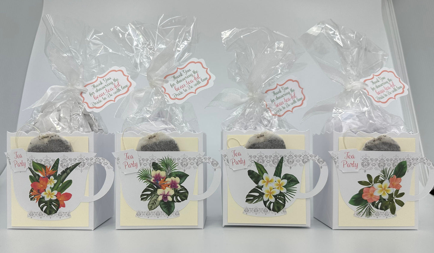 3 Plumerias Beau-Tea-Ful Hawaiian Tea Party Favor Box & Bag