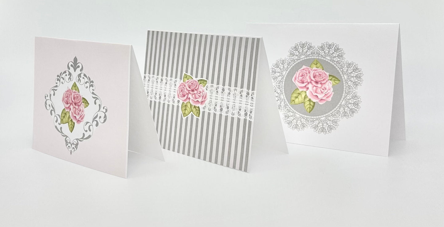 3 Blank London Rose Tea Party Note Greeting Cards