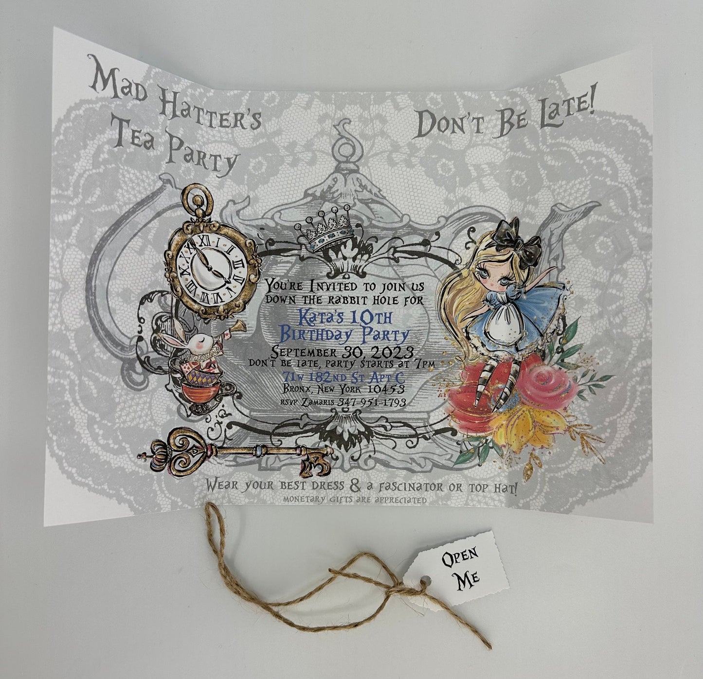 Alice in Wonderland Gatefold Invitations Magical Whimsical Enchanting Charming Quirky Keepsake Bridal Baby Shower Birthday Special Event planning