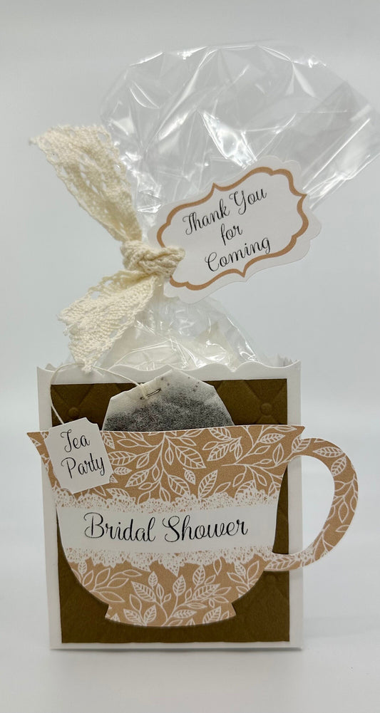 Beau-tea-ful White Stencil Leaves Tea Party Favor Gift Box & Bag