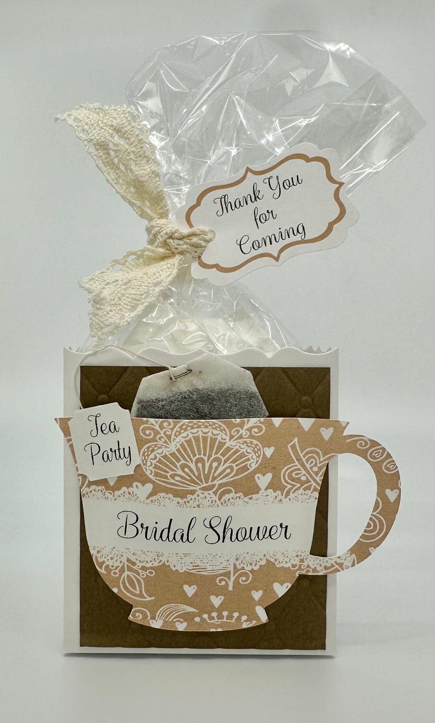 Falling in Love Beau-tea-ful White Stencil Tea Party Favor Gift Box & Bag