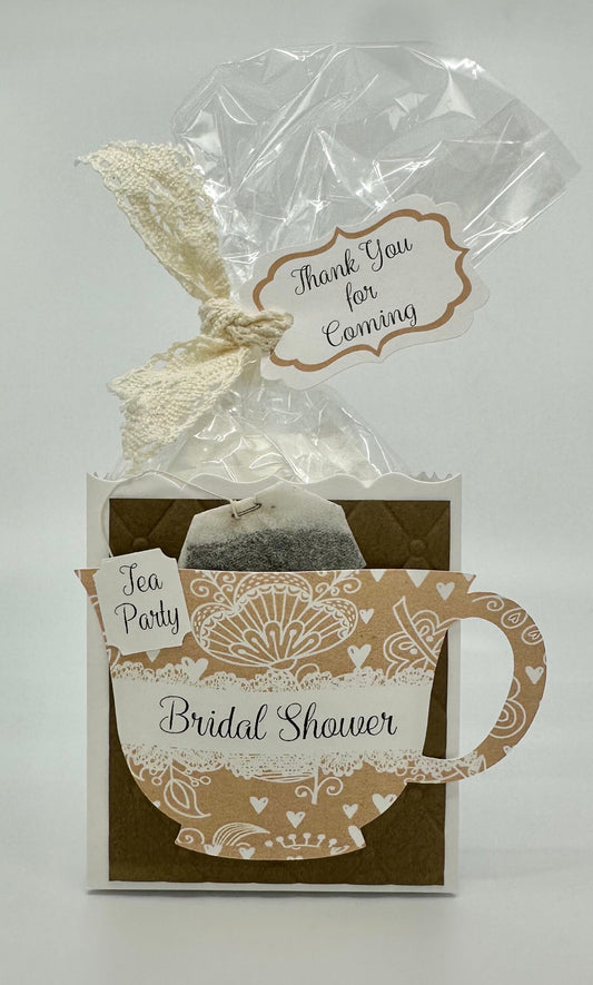 Falling in Love Beau-tea-ful White Stencil Tea Party Favor Gift Box & Bag