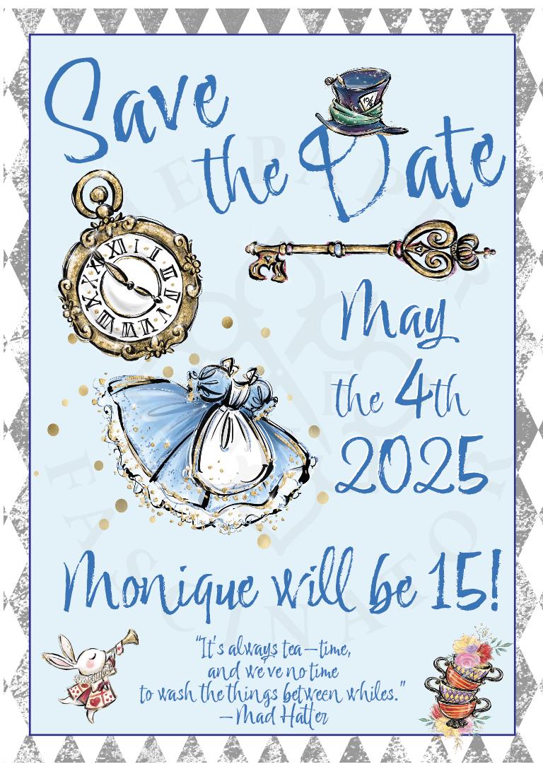 Save the Date Alice in Wonderland Invitation Postcard