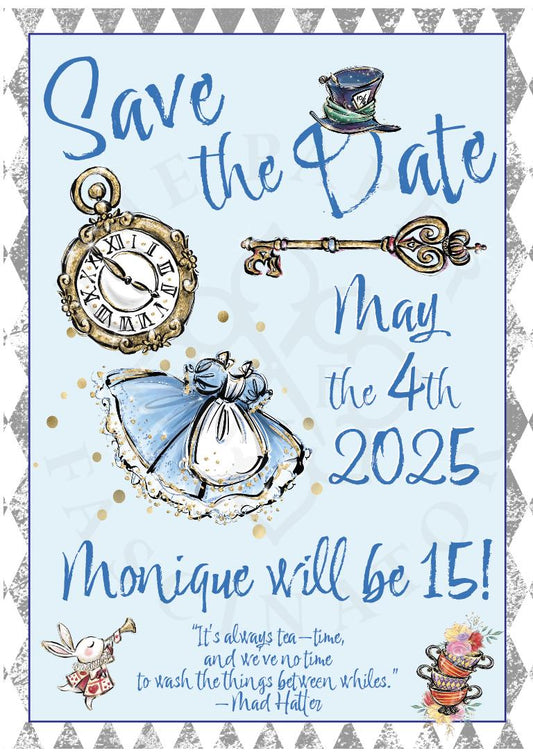 Save the Date Alice in Wonderland Invitation Postcard