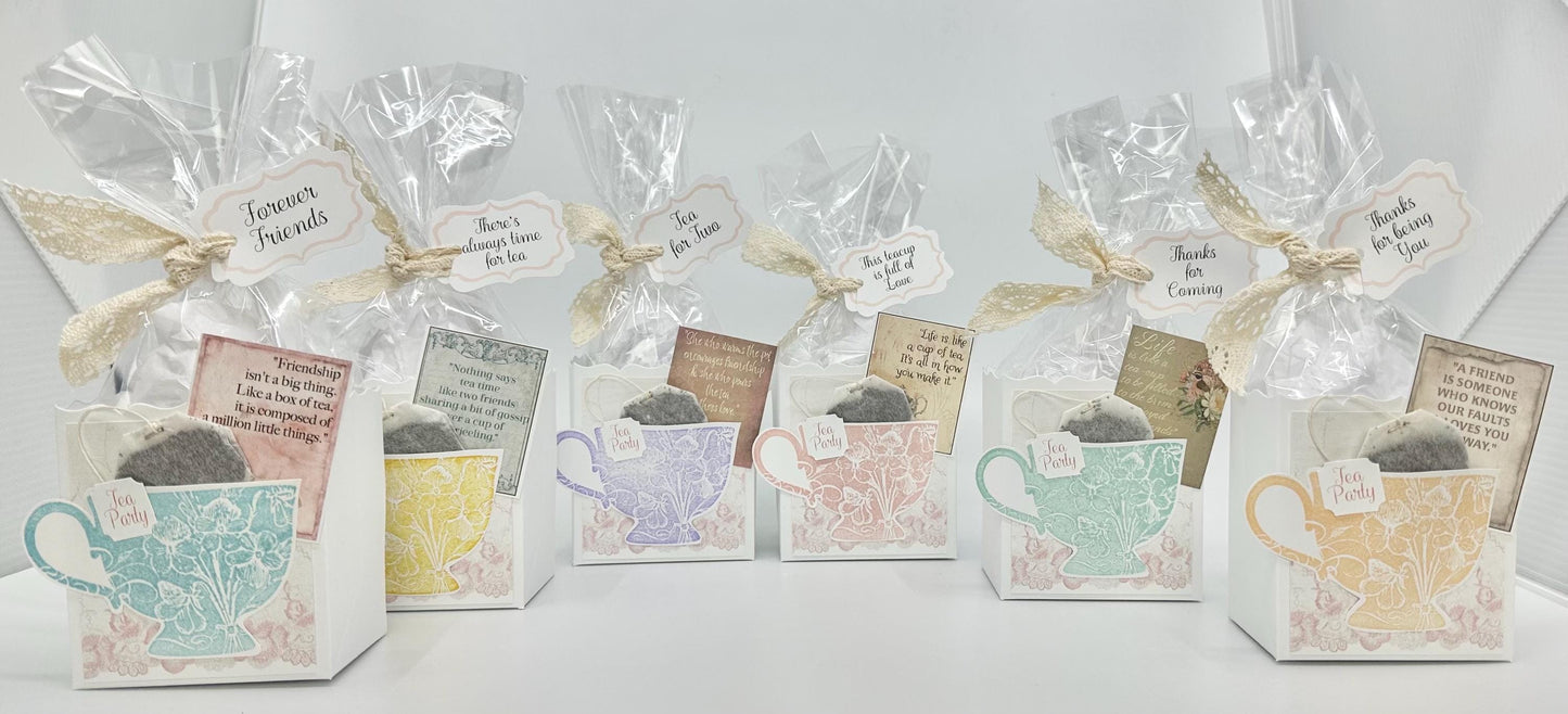 6 Tea Party Quote Card Gift Box Favors