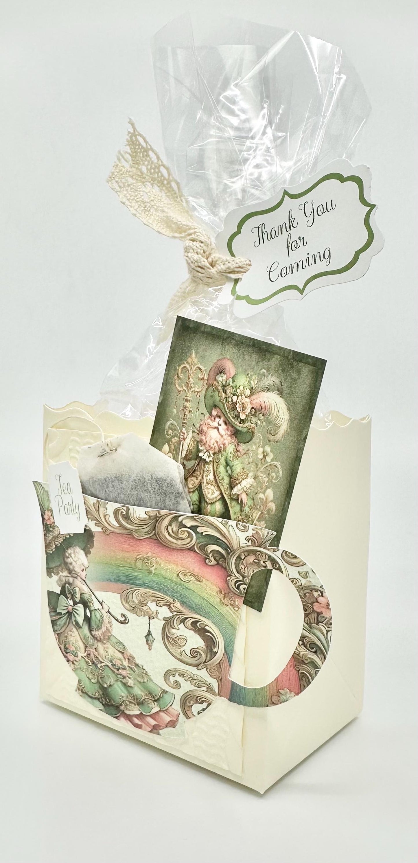 Irish Celtic Leprechaun St Patrick's Day Tea Party Favor with Lady and Rainbow
