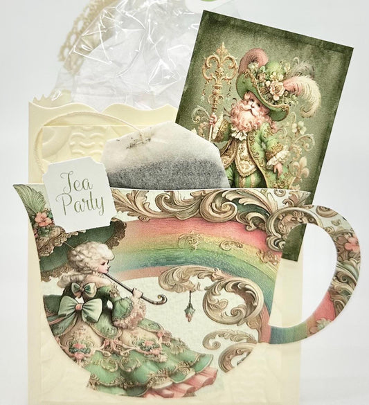 Irish Celtic Leprechaun St Patrick's Day Tea Party Favor with Lady and Rainbow