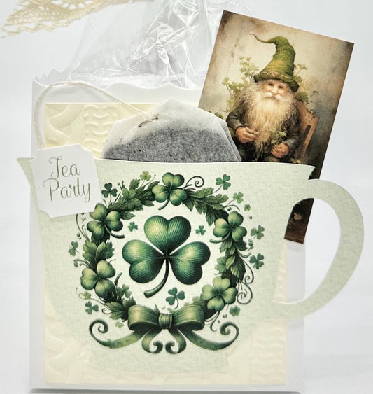 Irish Clover with Leprechaun Card St Patrick's Day Tea Party Favor