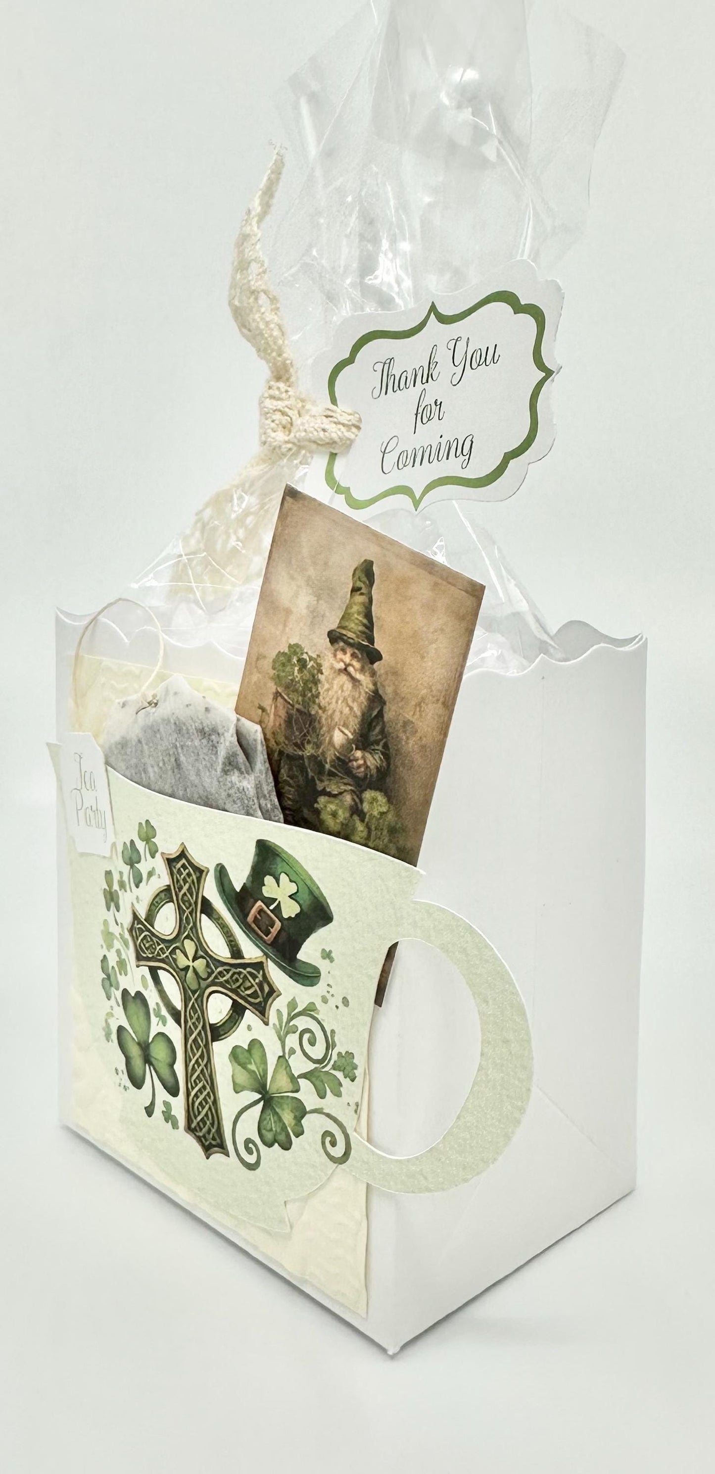 Irish Celtic Cross with Top Hat & Leprechaun Card St Patrick's Day Tea Party Favor