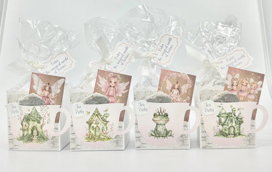 Pink Fairies in Green Houses Tea Party Favors Gift Box & Bag