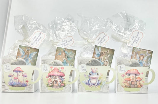 Blue Fairies in Forest Houses Tea Party Favors Gift Box & Bag