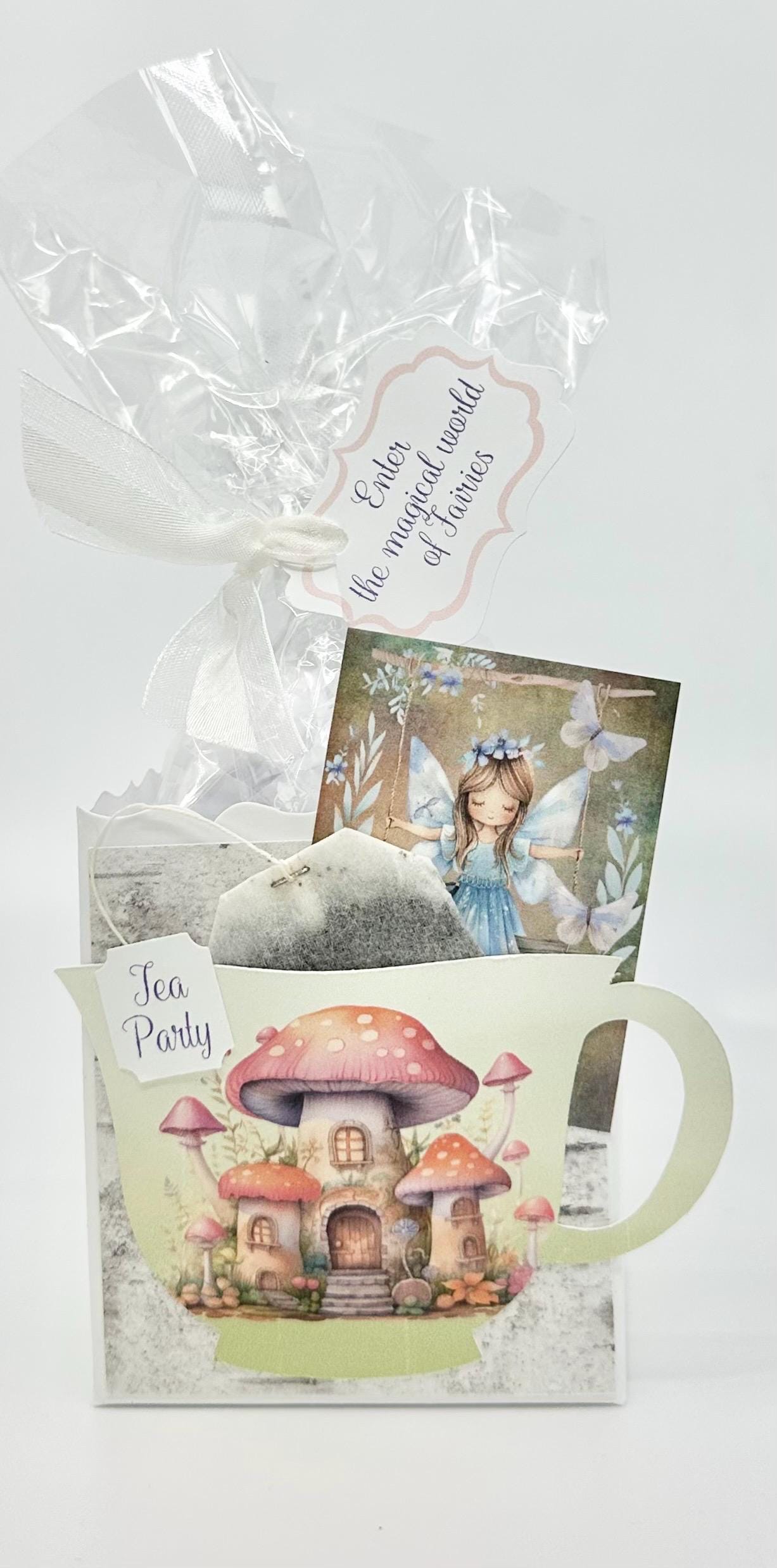 Blue Fairies in Forest Houses Tea Party Favors Gift Box & Bag for Baby Showers Birthdays or a Special Event