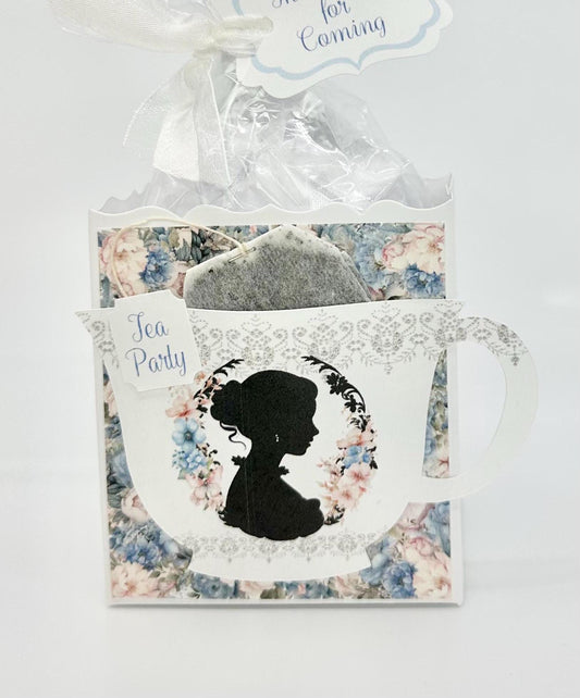 Victorian Silhouette Blue Pink Cream Bouquet Tea Party Favor