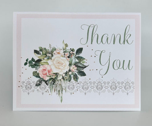 Diamond Laced Sage Green Blush & Cream Bouquet Thank You Card