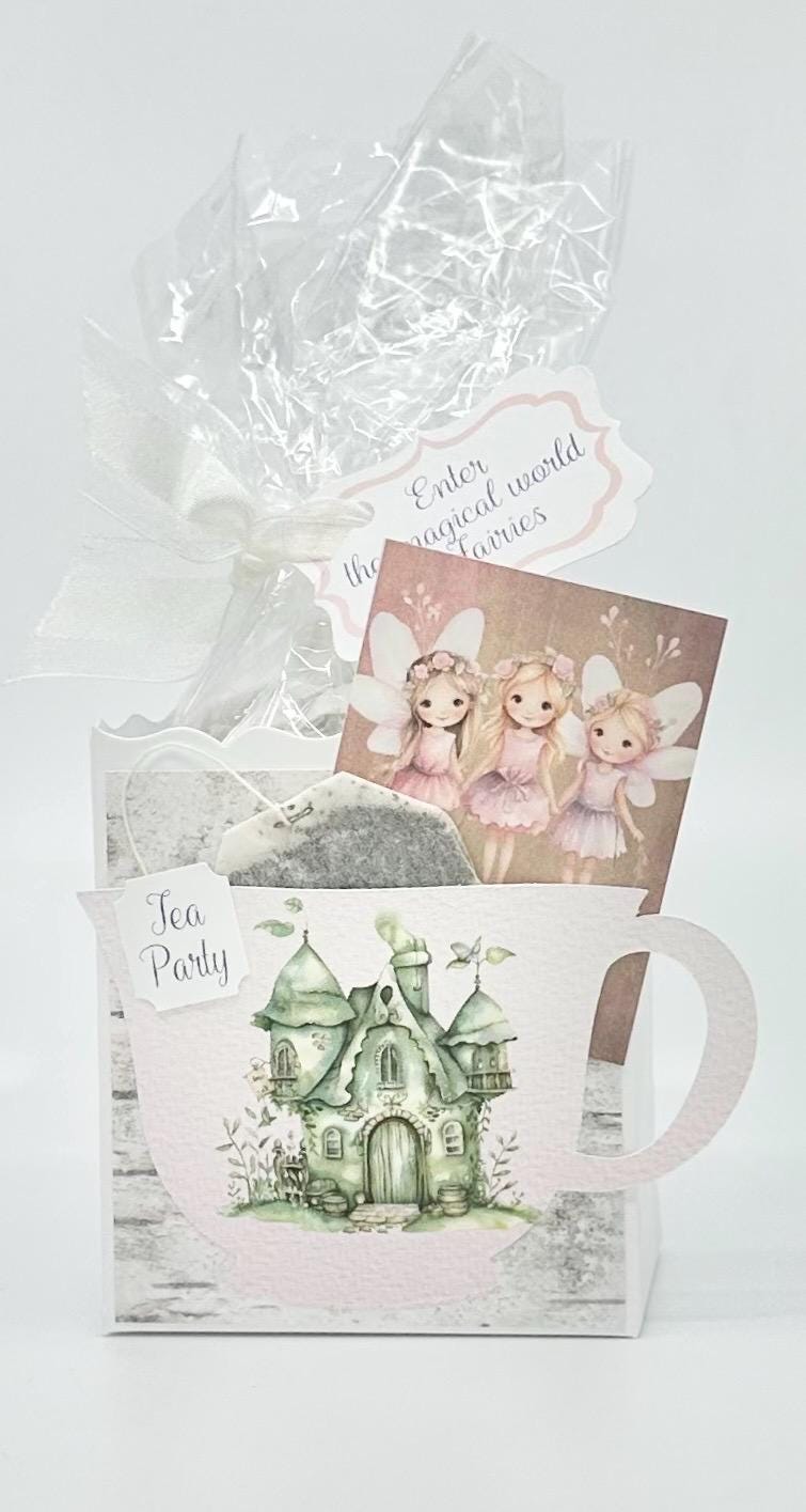 Pink Fairies in Green Houses Tea Party Favors Gift Box & Bag for Baby Showers Birthday or Special Event