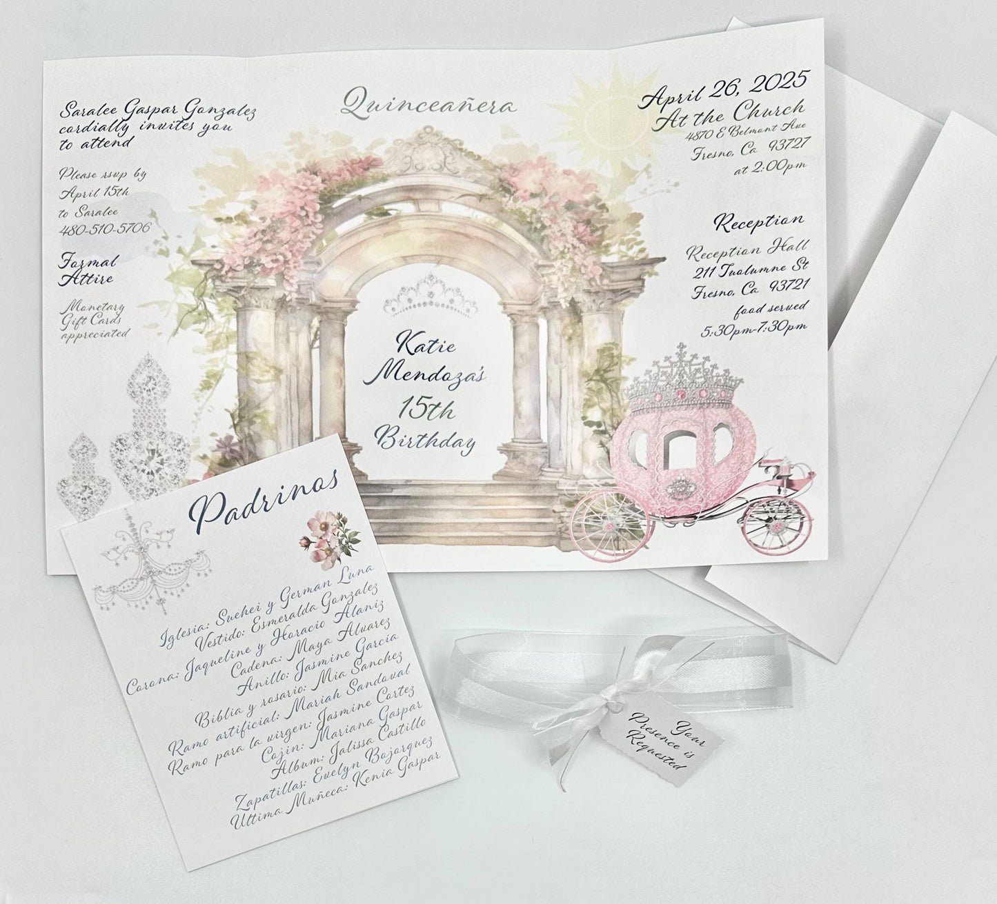 Gatefold Pink Fairytale Castle Invitations for Wedding Bridal Shower Quinceanera Sweet Sixteen Birthday