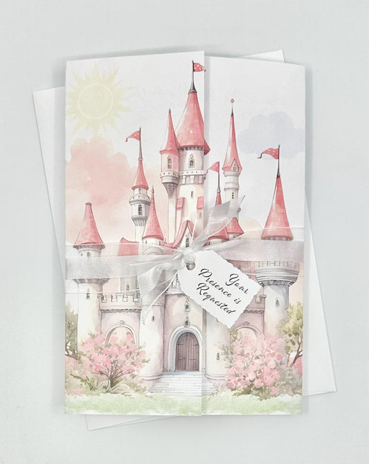 Gatefold Pink Fairytale Castle Invitations
