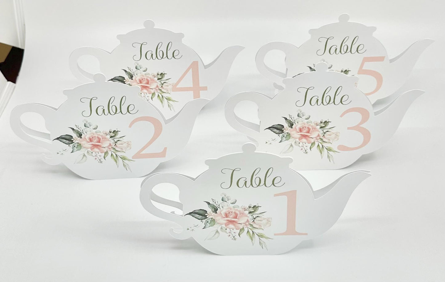 Beau-Tea-Ful Pink Rose Flower Bouquet Teapot Table Assignment Signs by Paper Fascinator for Bridal Baby Shower Birthday Events