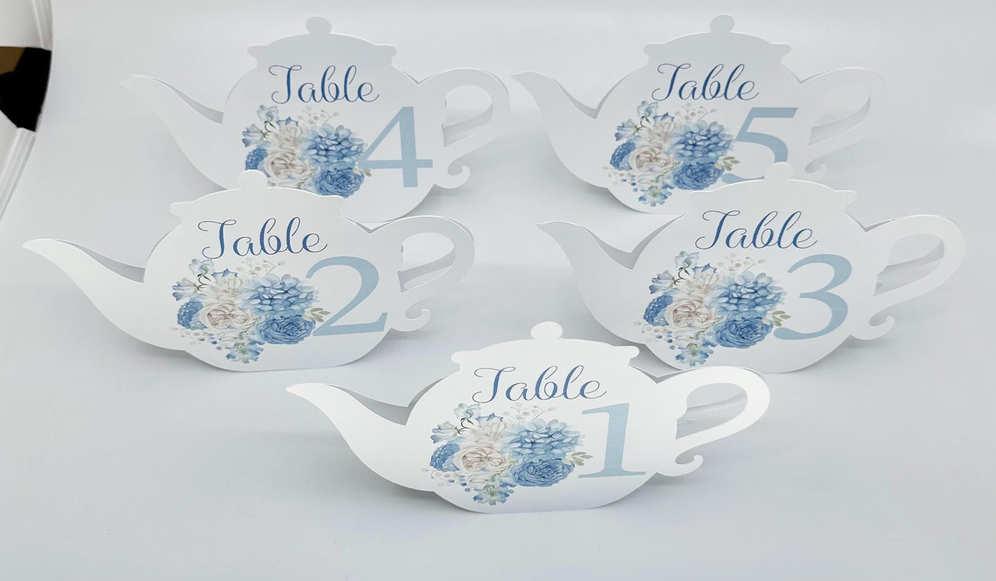 Beau-Tea-Ful Sky Blue 4 Teapot Table Assignment Signs by Paper Fascinator for Bridal Baby Shower Birthday Events