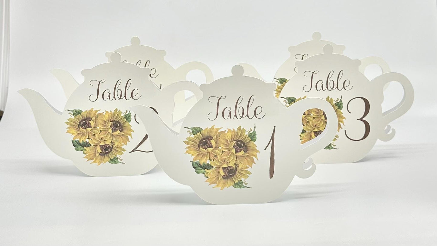 Sunflower MidSummer Autumn Fall Flower Bouquet Teapot Table Assignment Signs by Paper Fascinator for Bridal Baby Shower Birthday Events