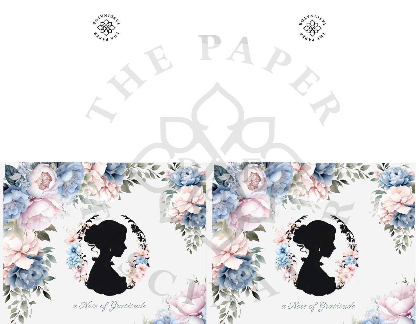 Digital Thank You Cards Download Silhouette with Pink & Blue Bouquet Instant Download