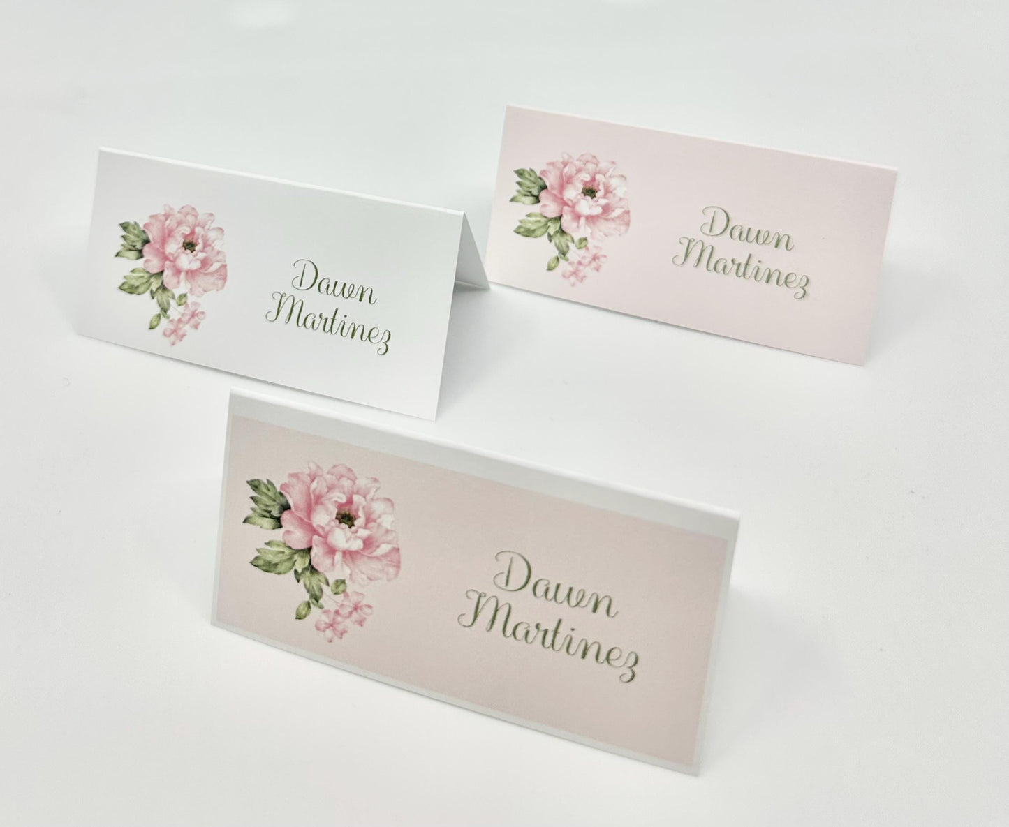 Digital Place Cards Editable Pink Peony White by The Paper Fascinator