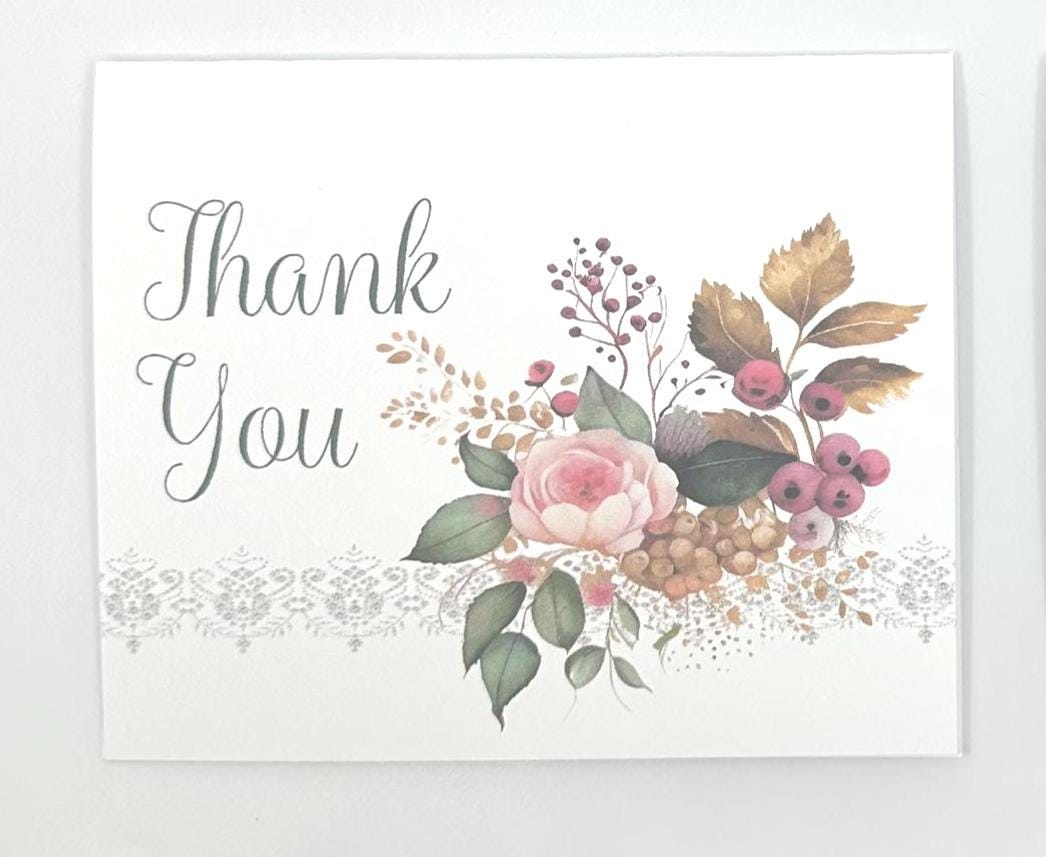 Thank You Cards Strawberry Hummingbird Rose Gold Pink Bouquet Pack of 4