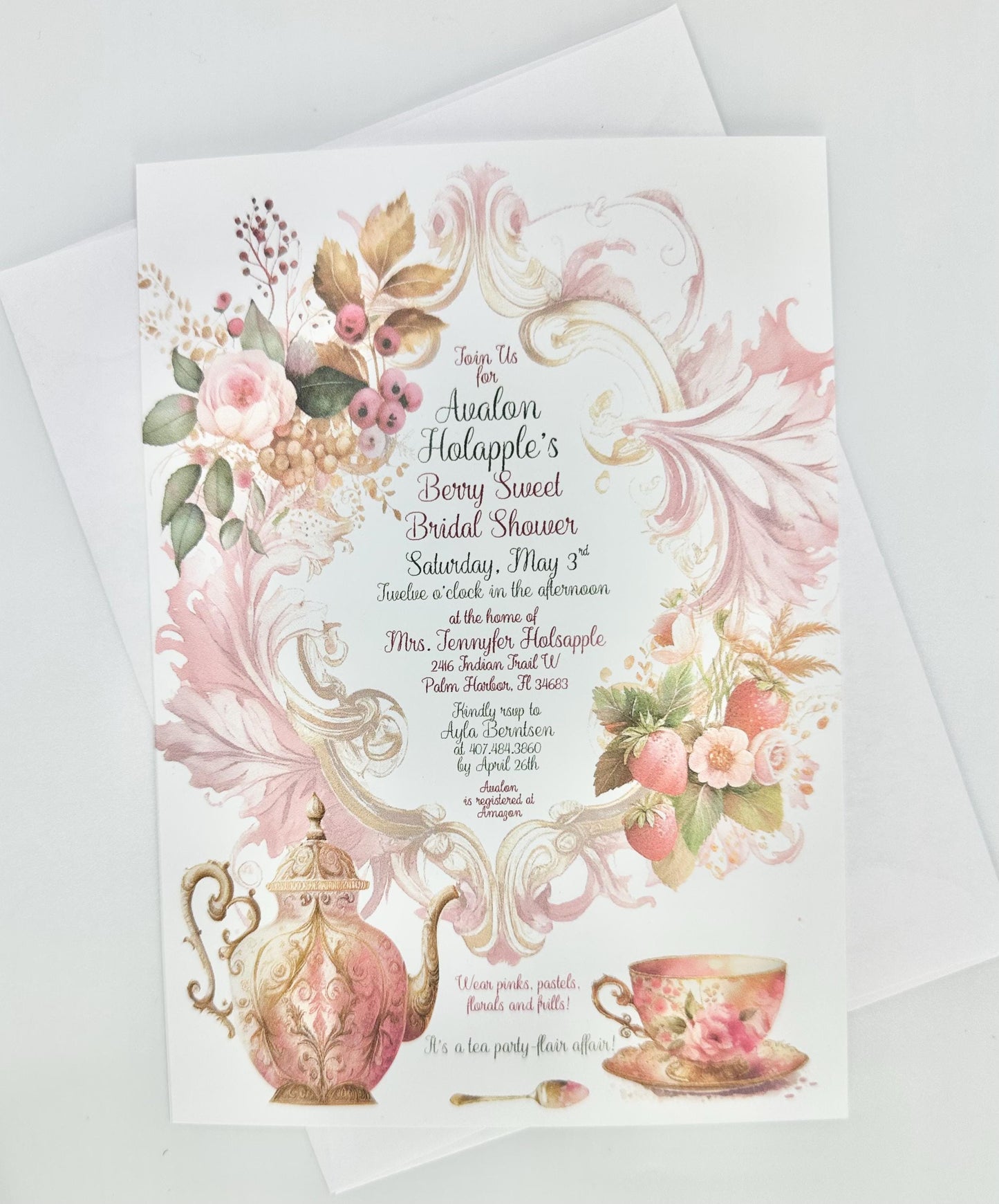 Bridal Shower Tea Party Strawberry Place Card