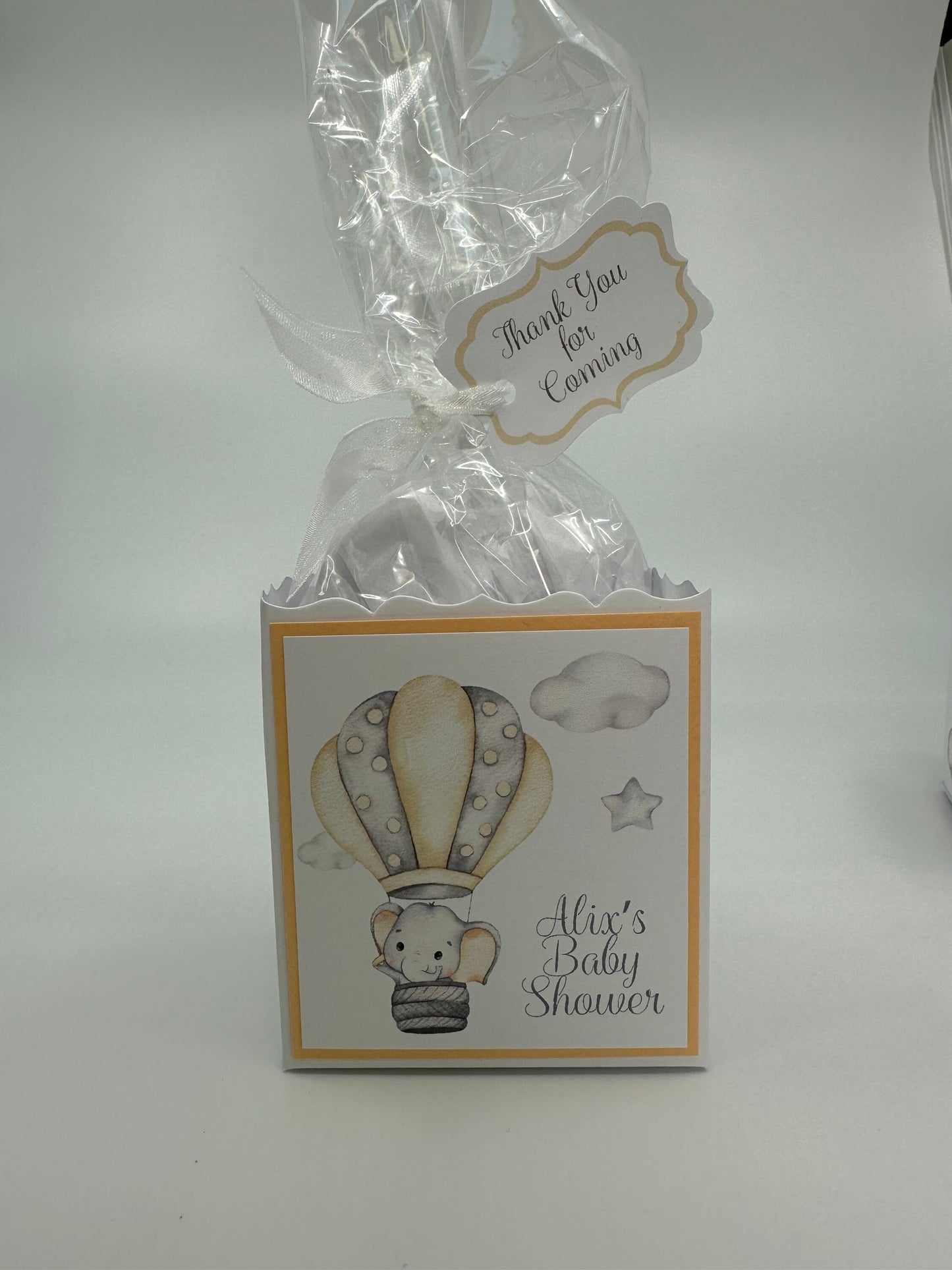 Baby Elephant in Hot Air Balloon Baby Shower Tea Party Favor to stuff with edibles or small gifts