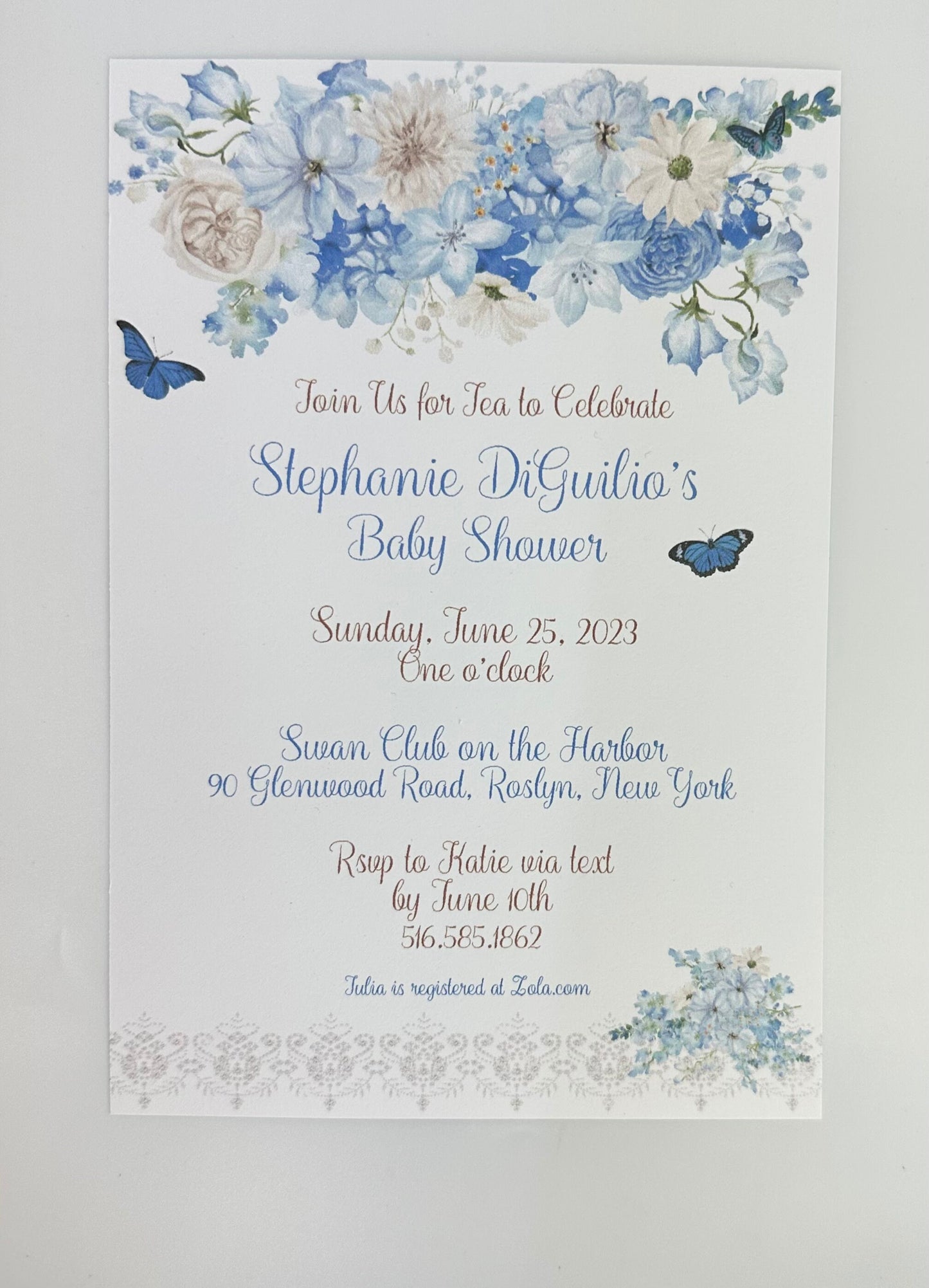 Beau-Tea-Ful Sky Blue Bouquets Tea Party Ensemble Invitation Favor Box Menu Place Card Bridal Baby Shower 80th Birthday Wedding Event plan