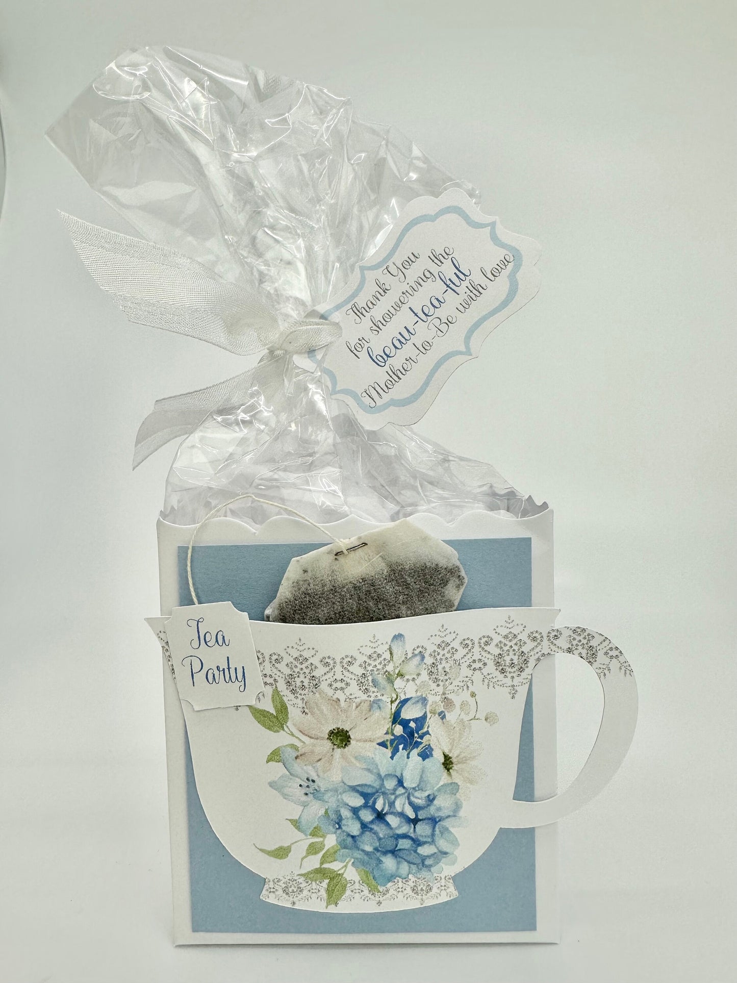 Beau-Tea-Ful Sky Blue Bouquets Tea Party Ensemble Invitation Favor Box Menu Place Card Bridal Baby Shower 80th Birthday Wedding Event plan