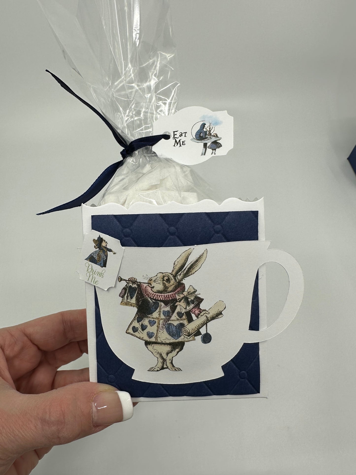 Mad Hatter Alice in Wonderland Party Favors - Navy Blue and Silver Fill My Teacup set of 7