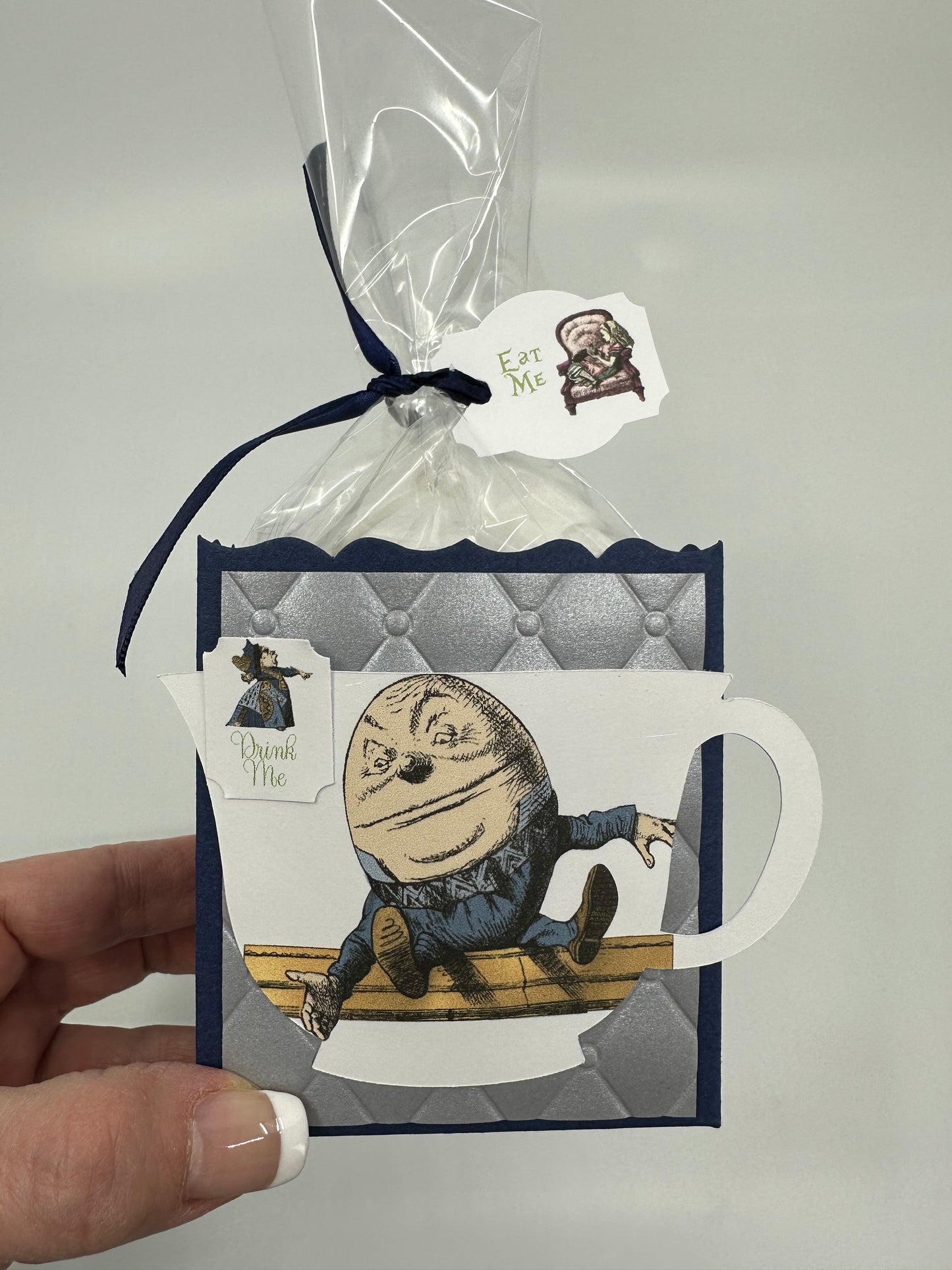 Mad Hatter Alice in Wonderland Party Favors - Navy Blue and Silver Fill My Teacup set of 7