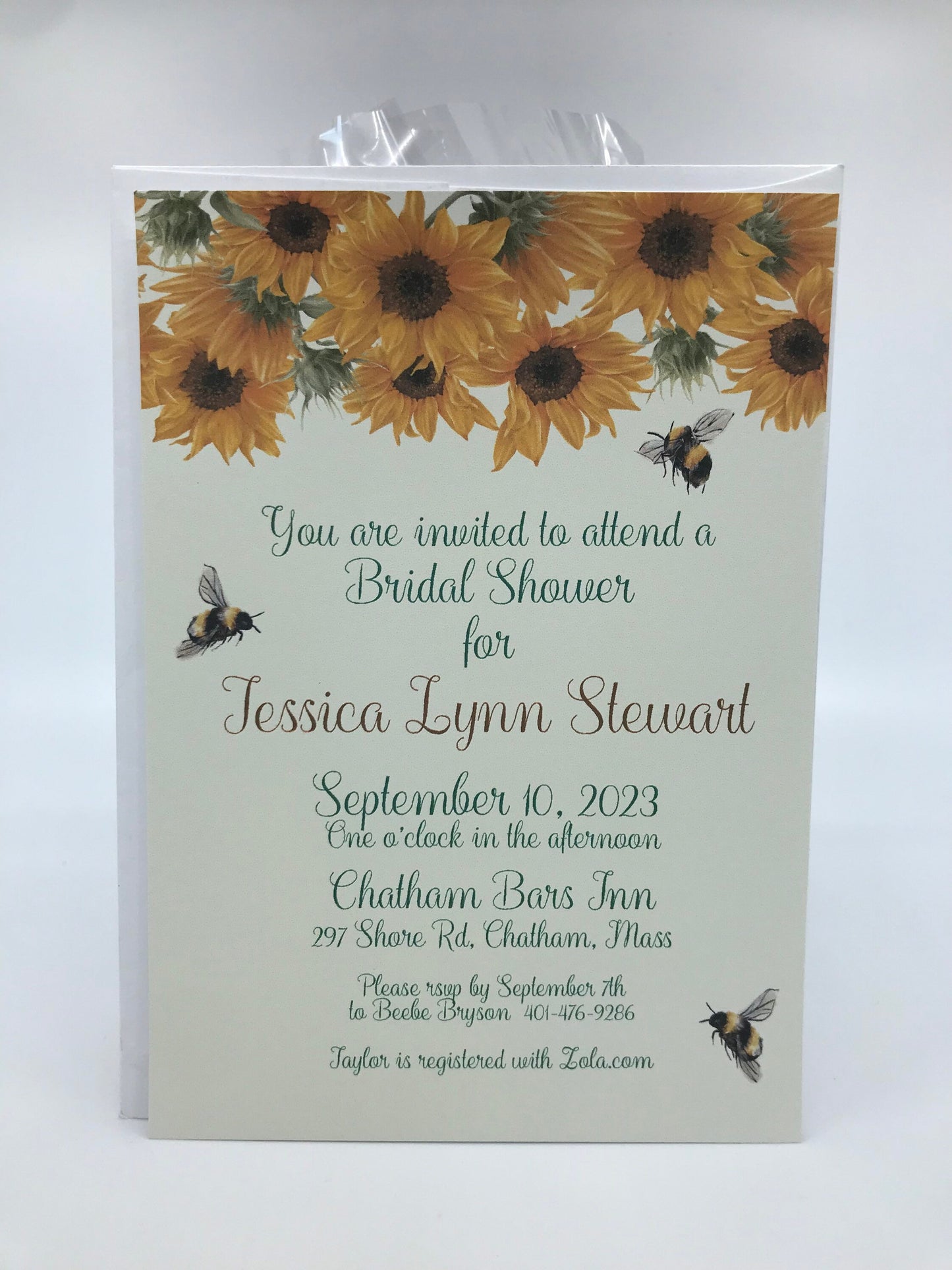 My Bumble Bees Love Sunflowers Tea Party Bridal Shower Ensemble with Invitation Menu different style Party Favor Gift Boxes Bag & Place Card