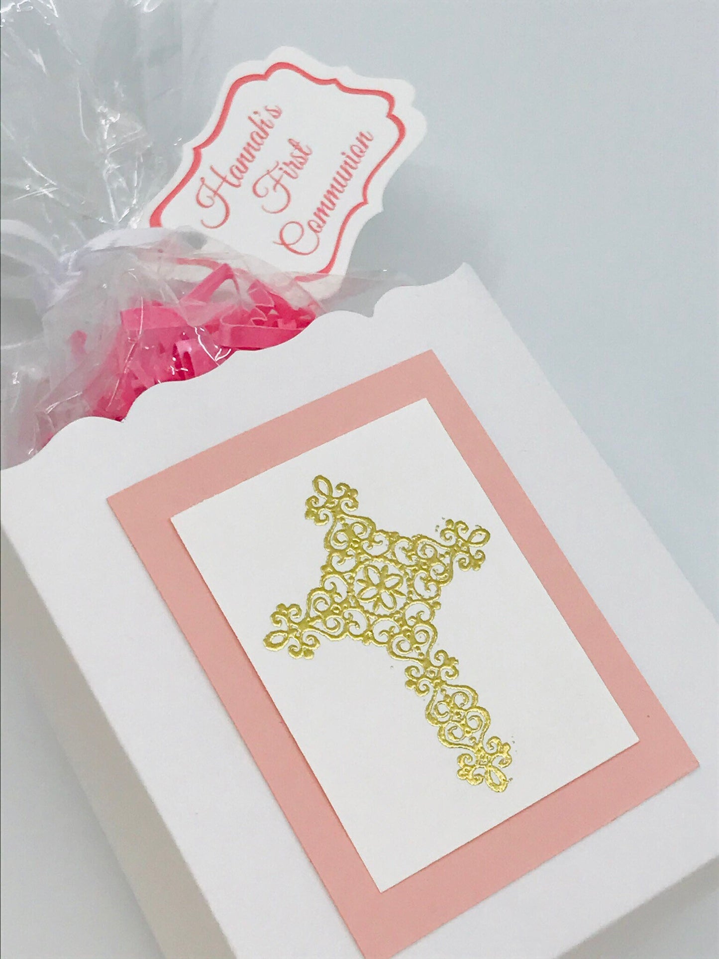 First Communion Party Favors - Gold Heat Embossed Cross to stuff with edibles or small gifts