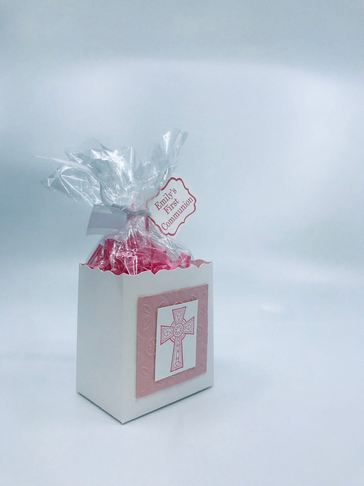 First Communion Party Favors - pink with Celtic cross to stuff with edibles or small gifts