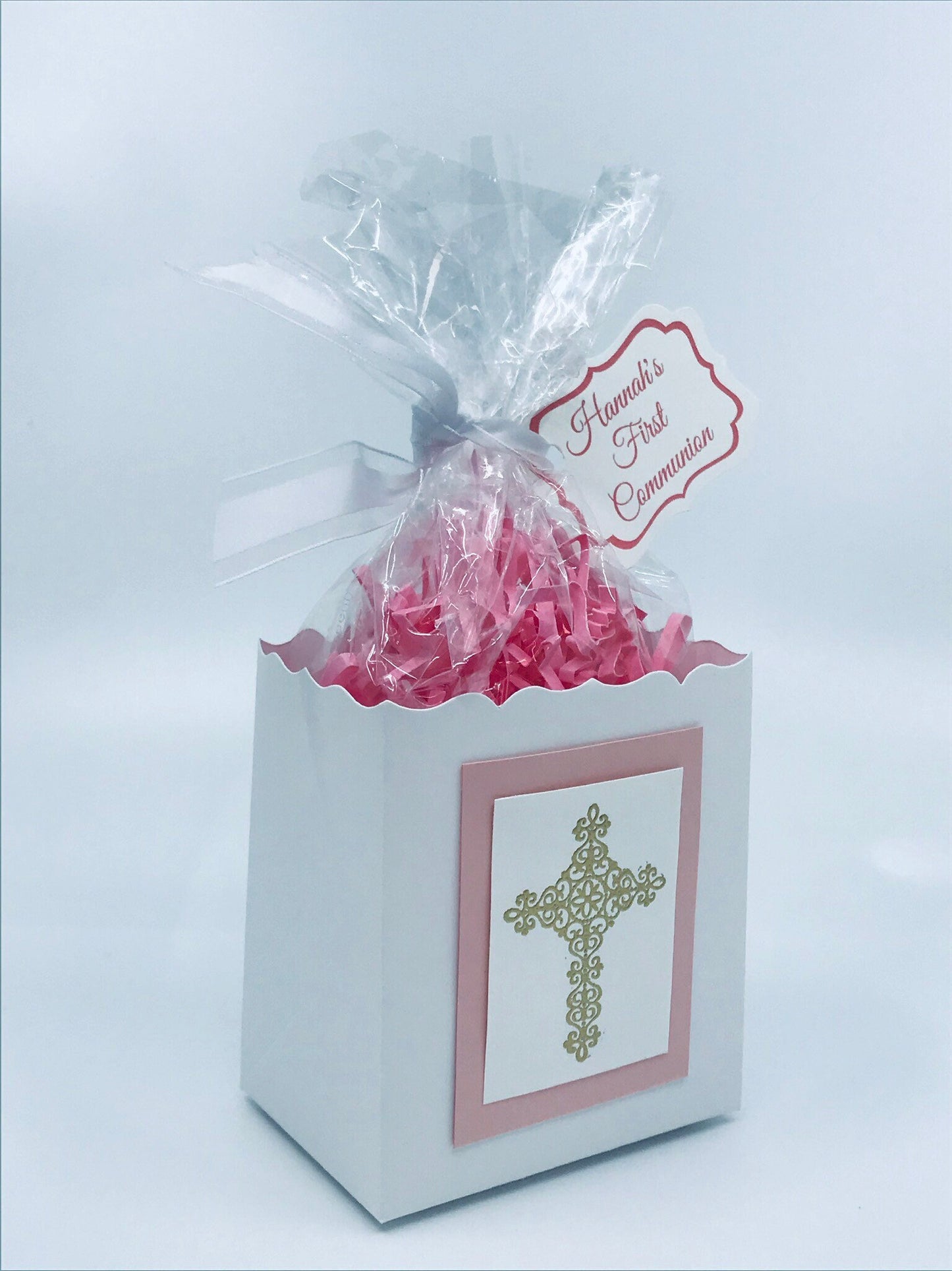 First Communion Party Favors - Gold Heat Embossed Cross to stuff with edibles or small gifts