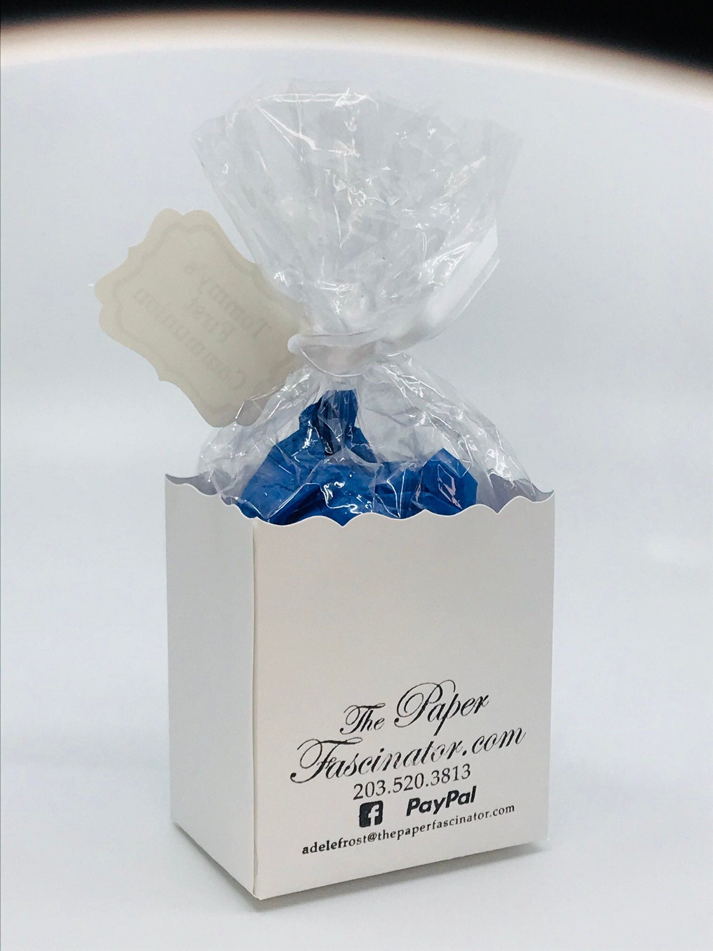 First Communion Party Favors - Blue / Flower & Vine on Cross to stuff with edibles or small gifts