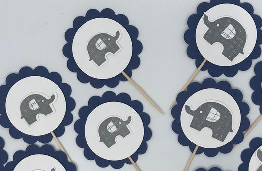 Elephant Cupcake Toppers for Bridal Shower or Birthday Party Decorations - blue